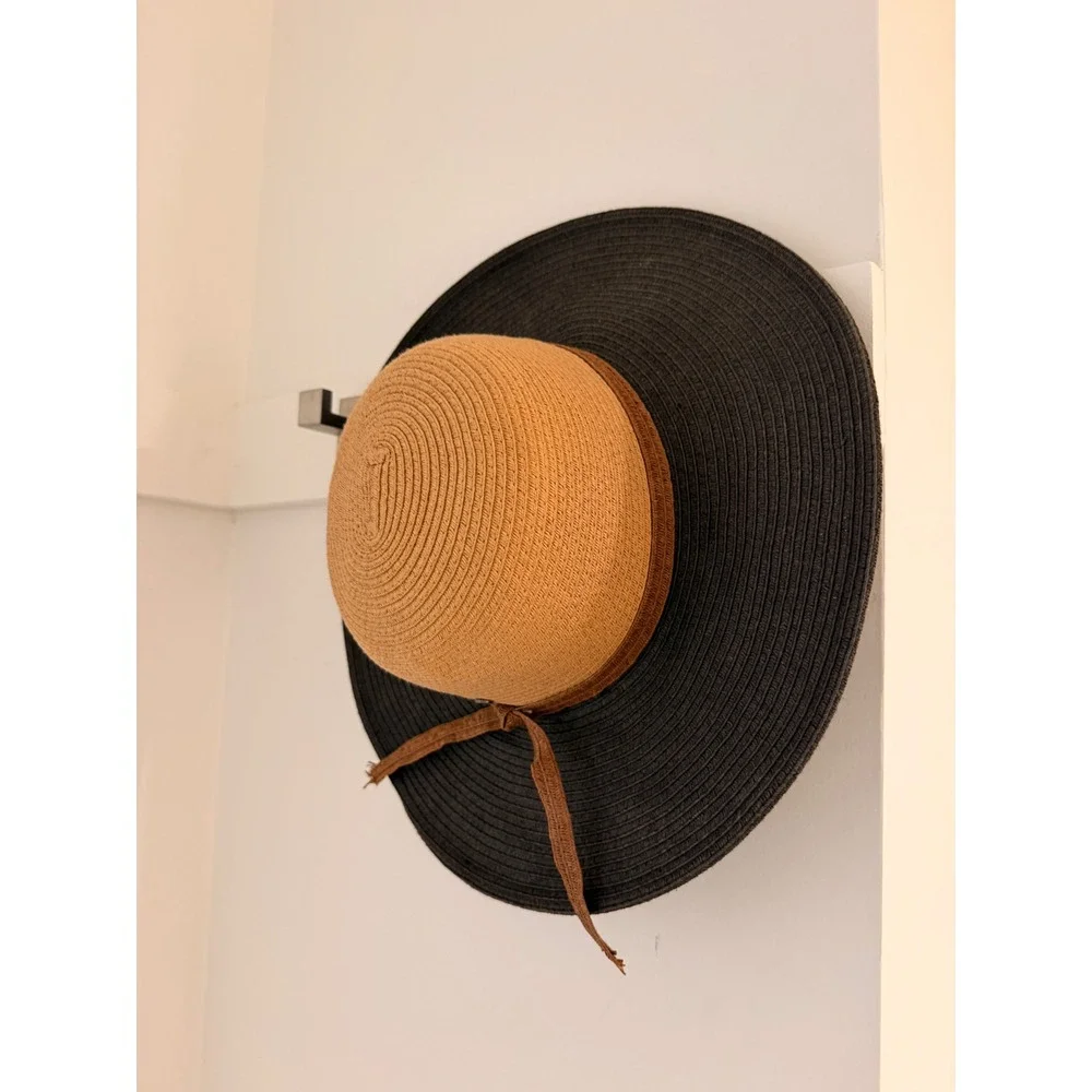 Kooringal Wide Brim Sun‎ Hat Women OSFM Tan Black Excellent Woven Straw Ribbon